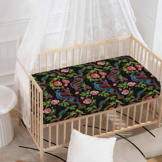 Chinese Dragon Flower Pattern Print Baby Crib Sheet