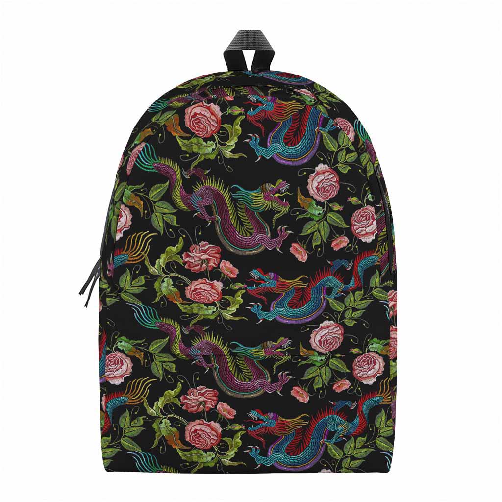 Chinese Dragon Flower Pattern Print Backpack