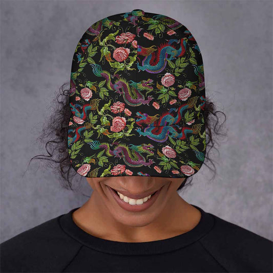 Chinese Dragon Flower Pattern Print Baseball Cap