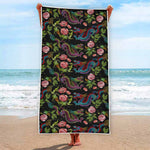 Chinese Dragon Flower Pattern Print Beach Towel