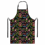 Chinese Dragon Flower Pattern Print Bib Apron With Pocket