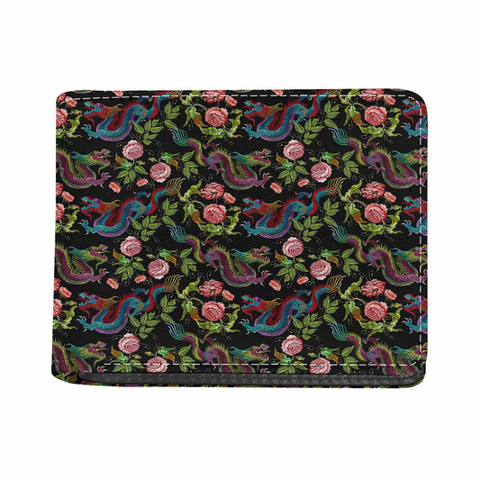 Chinese Dragon Flower Pattern Print Bifold Wallet