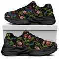 Chinese Dragon Flower Pattern Print Black Chunky Shoes