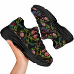 Chinese Dragon Flower Pattern Print Black Chunky Shoes