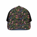 Chinese Dragon Flower Pattern Print Black Mesh Trucker Cap
