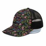 Chinese Dragon Flower Pattern Print Black Mesh Trucker Cap