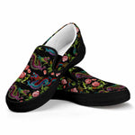 Chinese Dragon Flower Pattern Print Black Slip On Sneakers