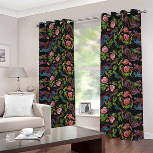 Chinese Dragon Flower Pattern Print Blackout Grommet Curtains