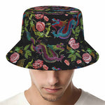 Chinese Dragon Flower Pattern Print Bucket Hat