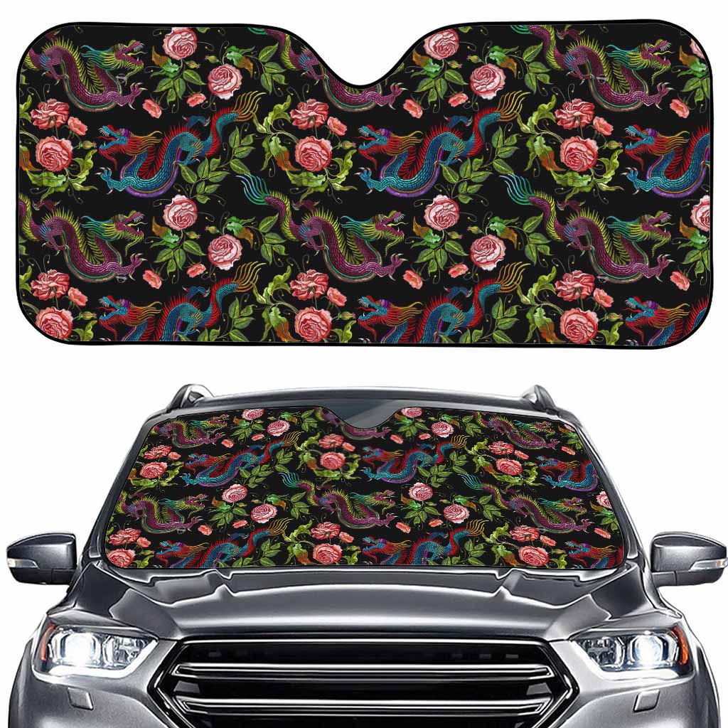 Chinese Dragon Flower Pattern Print Car Windshield Sun Shade