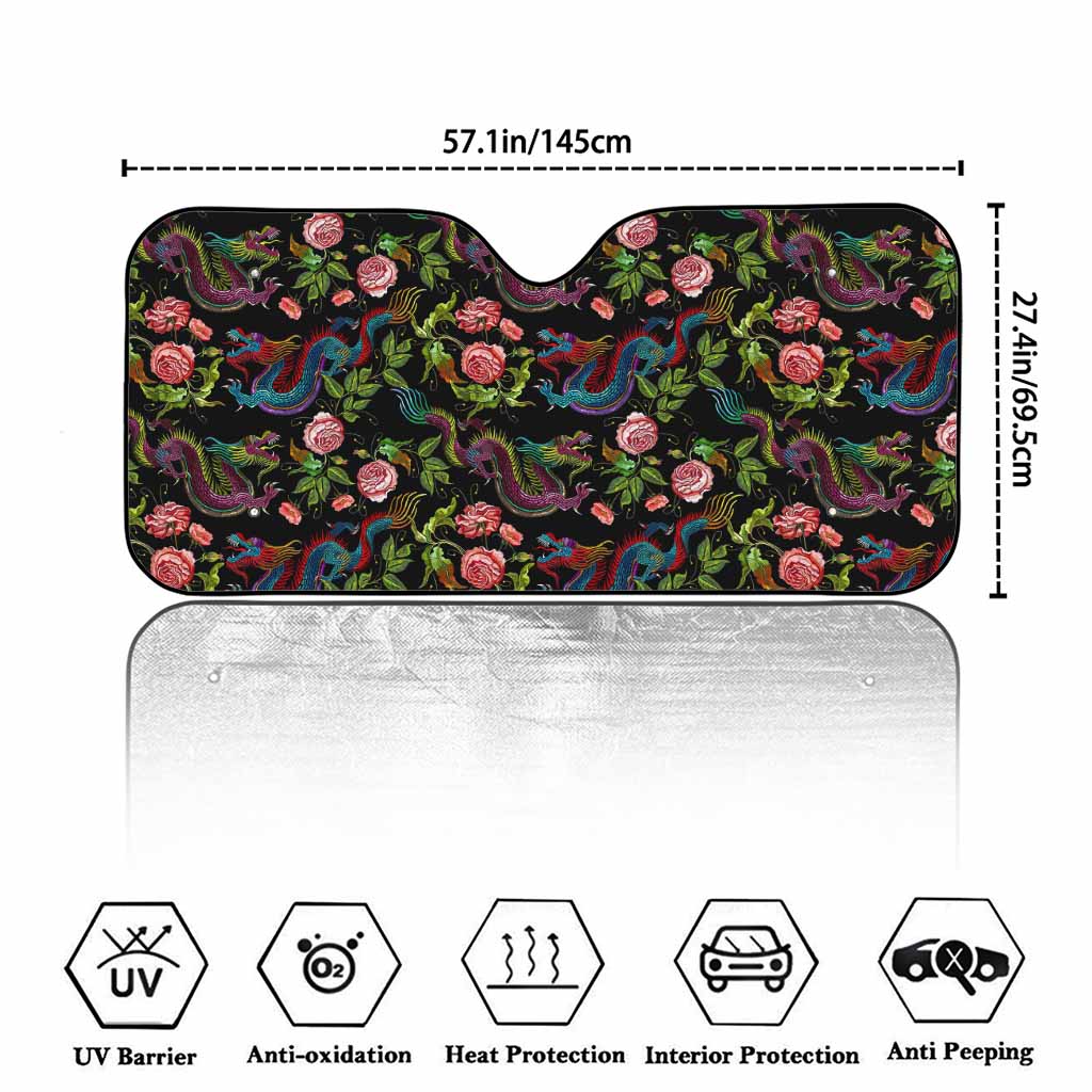 Chinese Dragon Flower Pattern Print Car Windshield Sun Shade