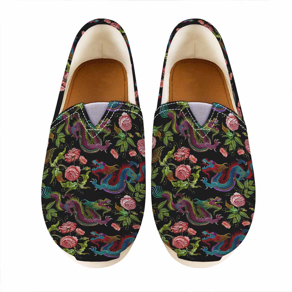 Chinese Dragon Flower Pattern Print Casual Shoes