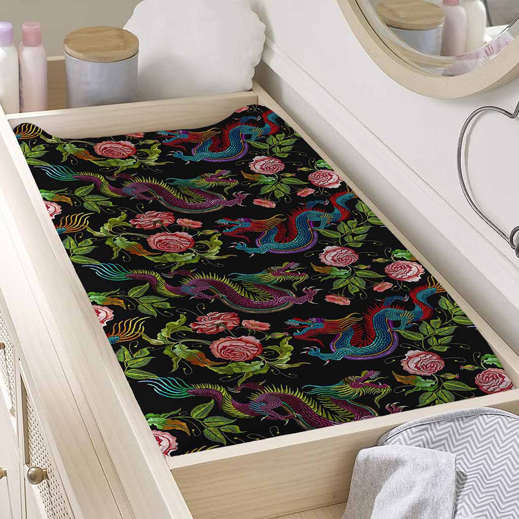 Chinese Dragon Flower Pattern Print Changing Pad Cover