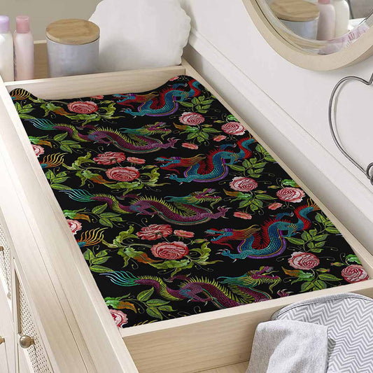 Chinese Dragon Flower Pattern Print Changing Pad Cover