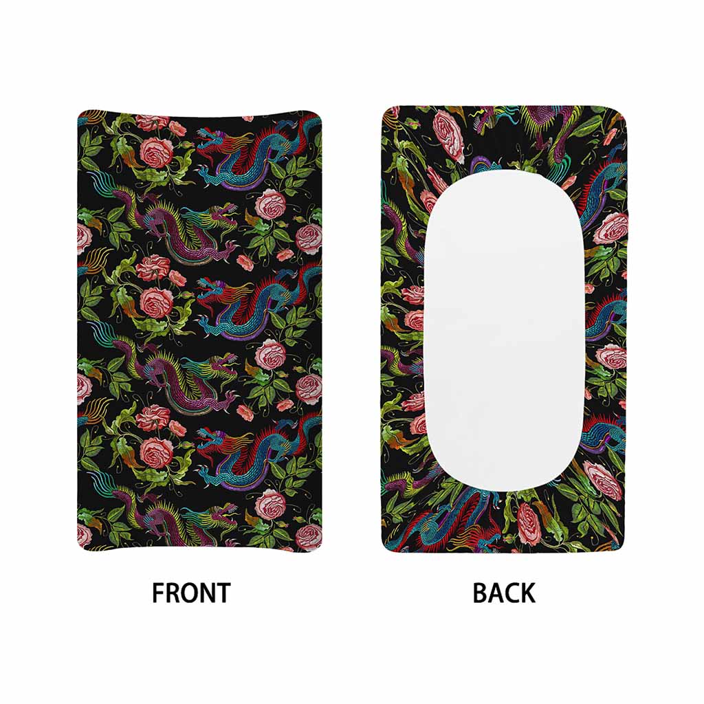 Chinese Dragon Flower Pattern Print Changing Pad Cover
