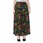 Chinese Dragon Flower Pattern Print Chiffon Maxi Skirt