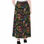 Chinese Dragon Flower Pattern Print Chiffon Maxi Skirt