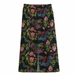 Chinese Dragon Flower Pattern Print Cotton Front Slit Maxi Skirt