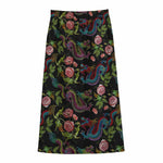 Chinese Dragon Flower Pattern Print Cotton Front Slit Maxi Skirt