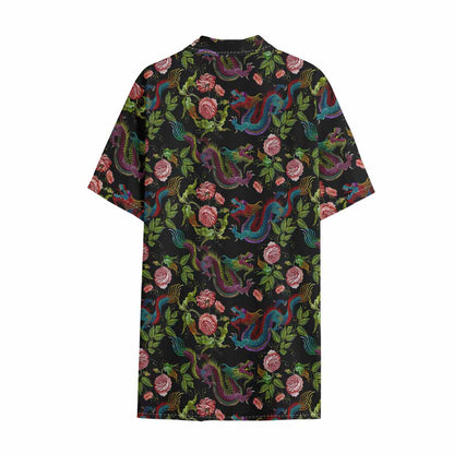 Chinese Dragon Flower Pattern Print Cotton Hawaiian Shirt