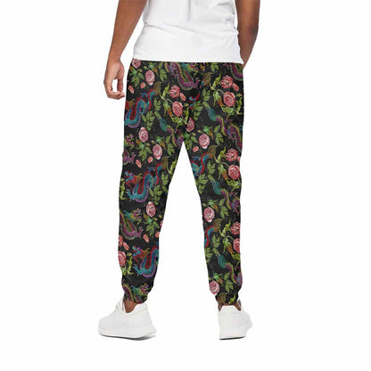 Chinese Dragon Flower Pattern Print Cotton Pants