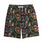 Chinese Dragon Flower Pattern Print Cotton Shorts
