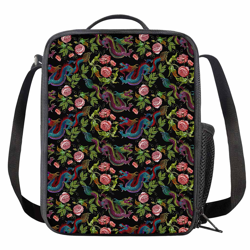 Chinese Dragon Flower Pattern Print Crossbody Lunch Bag