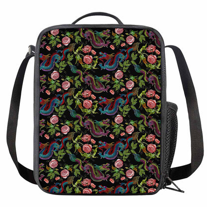 Chinese Dragon Flower Pattern Print Crossbody Lunch Bag