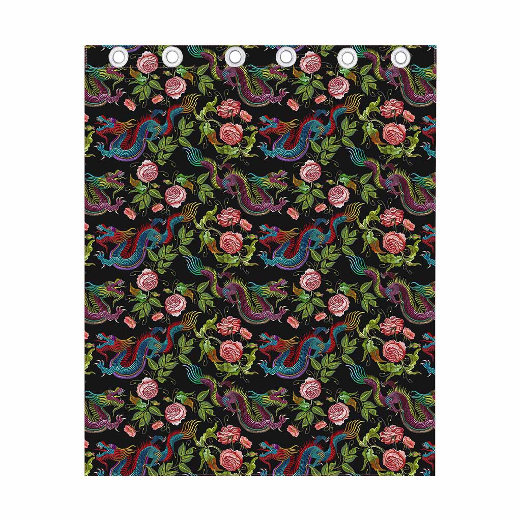 Chinese Dragon Flower Pattern Print Curtain