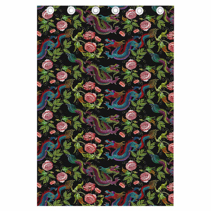 Chinese Dragon Flower Pattern Print Curtain