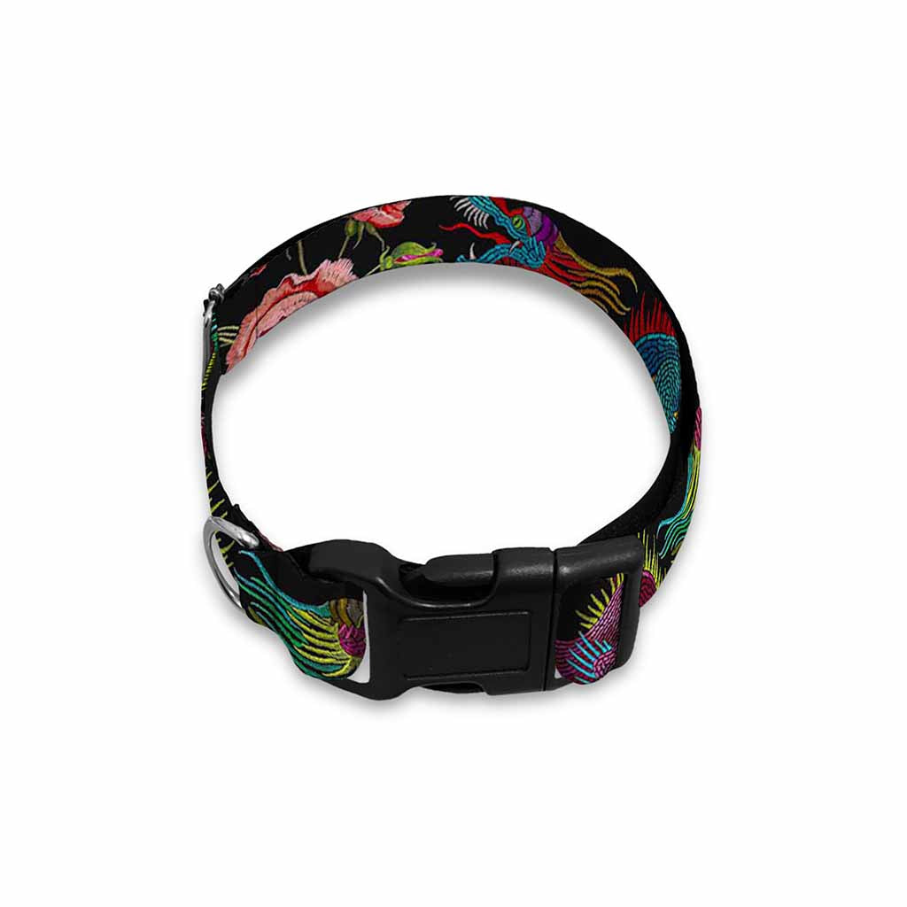 Chinese Dragon Flower Pattern Print Dog Collar