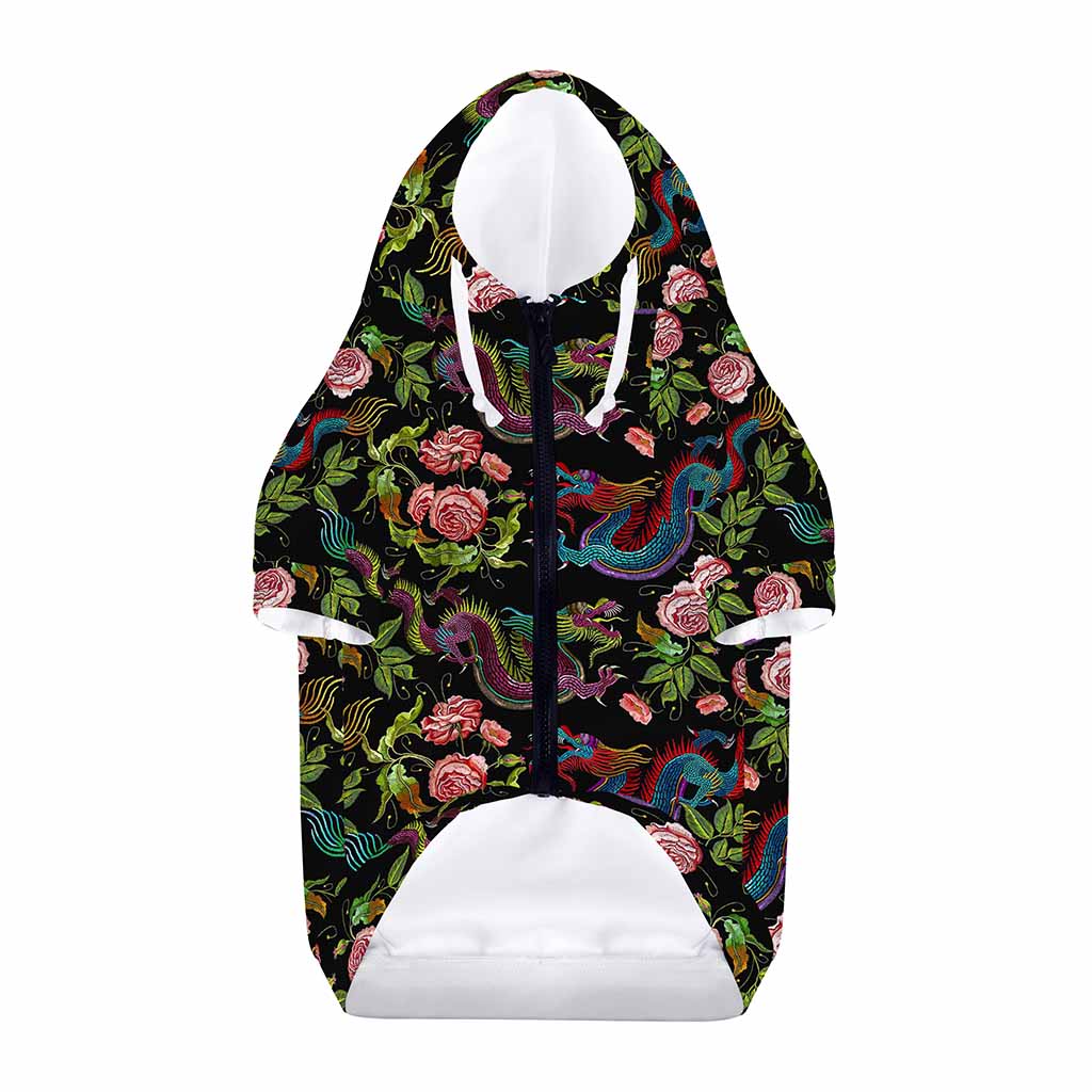 Chinese Dragon Flower Pattern Print Dog Zip Up Hoodie