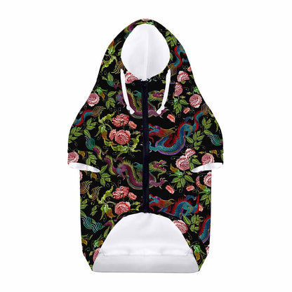 Chinese Dragon Flower Pattern Print Dog Zip Up Hoodie