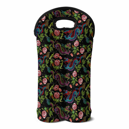 Chinese Dragon Flower Pattern Print Double Neoprene Wine Tote