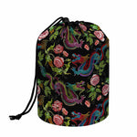 Chinese Dragon Flower Pattern Print Drawstring Makeup Bag