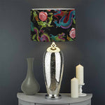 Chinese Dragon Flower Pattern Print Drum Lamp Shade