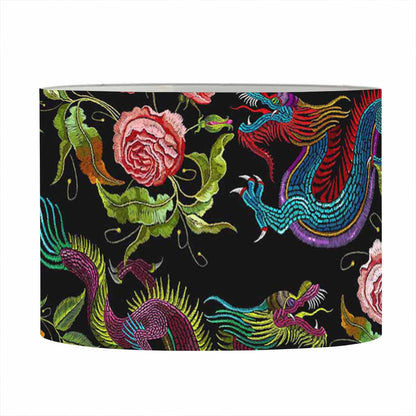 Chinese Dragon Flower Pattern Print Drum Lamp Shade