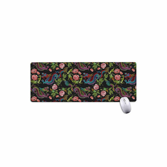 Chinese Dragon Flower Pattern Print Extended Mouse Pad