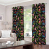 Chinese Dragon Flower Pattern Print Extra Wide Grommet Curtains