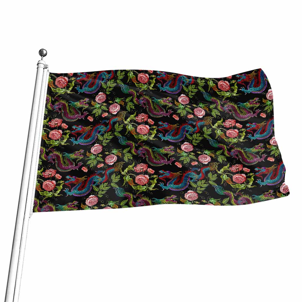 Chinese Dragon Flower Pattern Print Flag