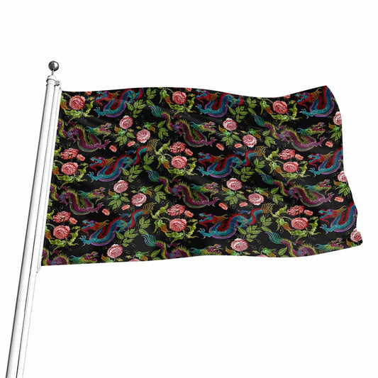 Chinese Dragon Flower Pattern Print Flag