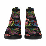 Chinese Dragon Flower Pattern Print Flat Ankle Boots