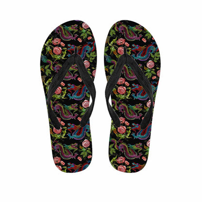 Chinese Dragon Flower Pattern Print Flip Flops