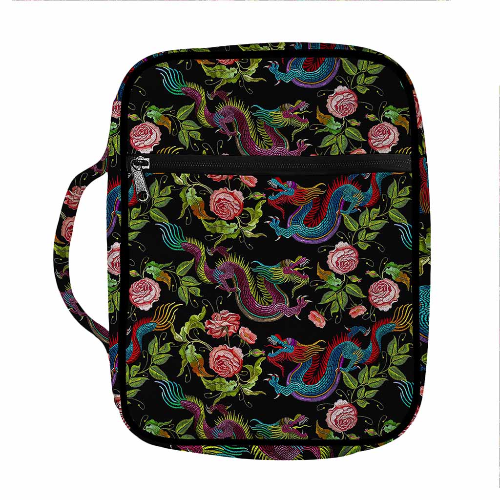 Chinese Dragon Flower Pattern Print Front Pocket Bible Bag