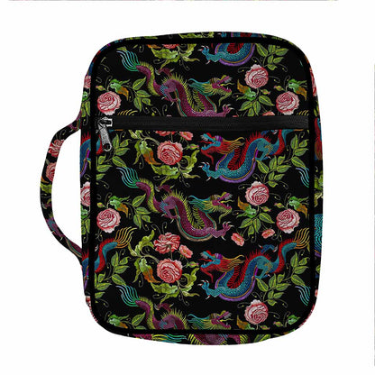 Chinese Dragon Flower Pattern Print Front Pocket Bible Bag