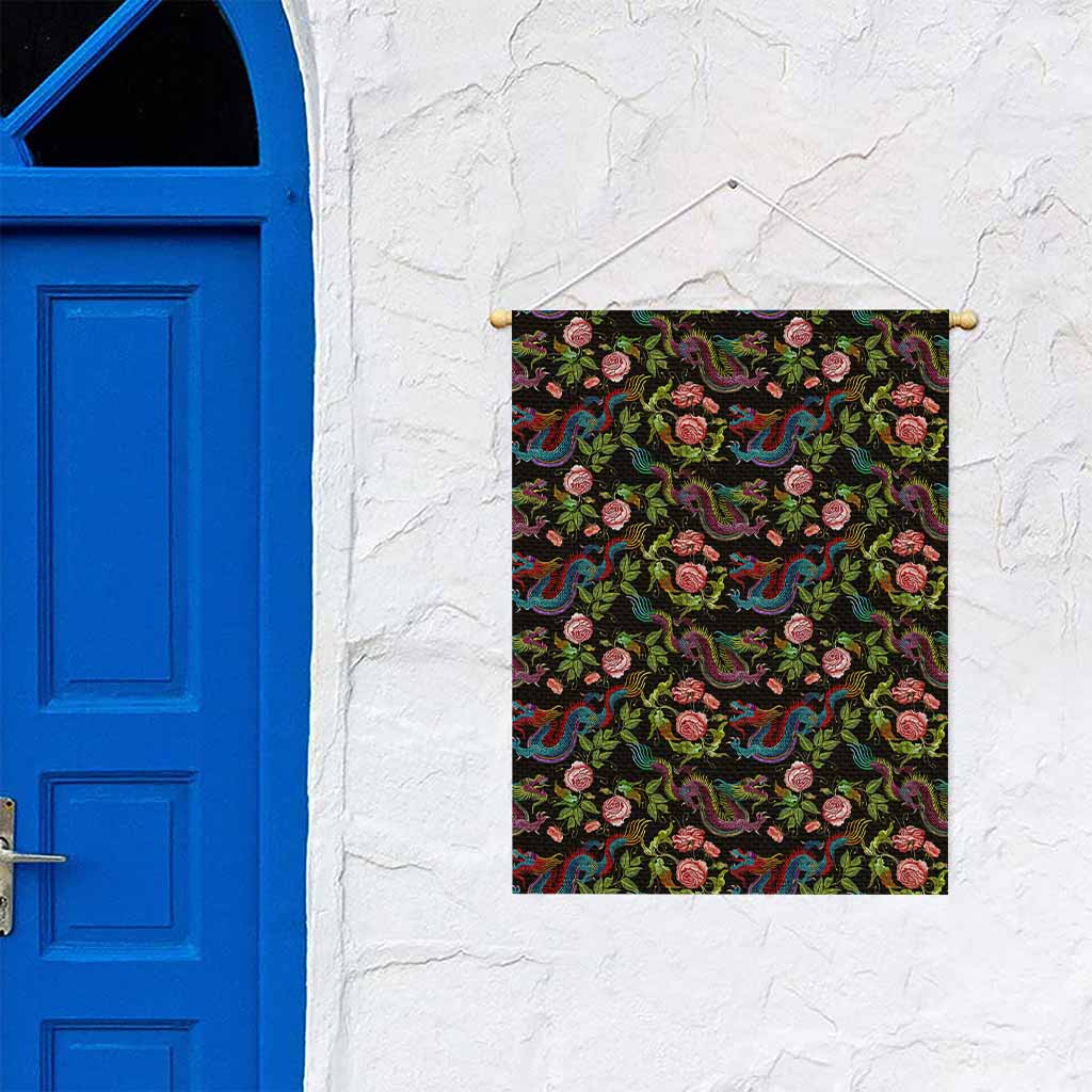 Chinese Dragon Flower Pattern Print Garden Flag