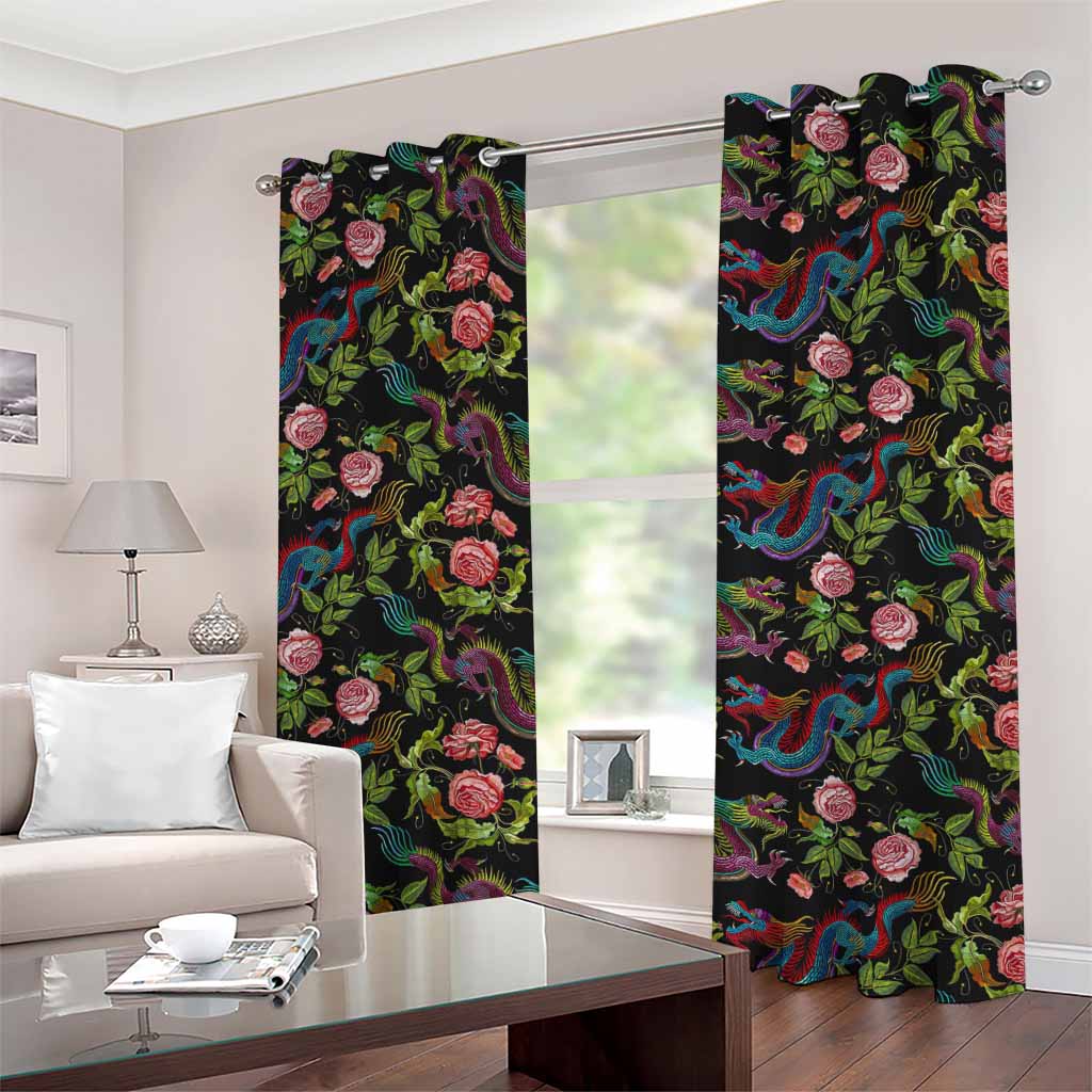 Chinese Dragon Flower Pattern Print Grommet Curtains