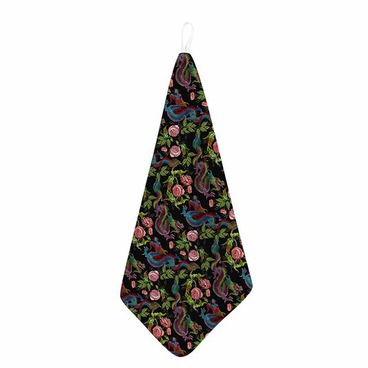 Chinese Dragon Flower Pattern Print Hand Towel