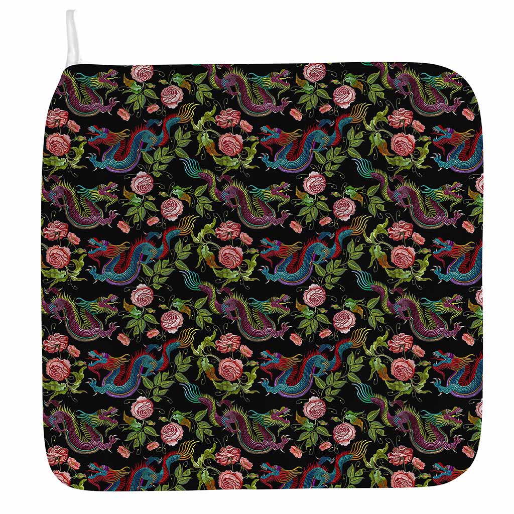 Chinese Dragon Flower Pattern Print Hand Towel