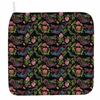 Chinese Dragon Flower Pattern Print Hand Towel